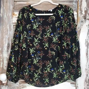 Maette Black Floral Bell Sleeve Top Medium
